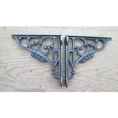 Image of IRONMONGERY WORLD® 5&quot; Pair GNER Railway Antique Vintage Style CAST Iron Shelf Bracket Wall Mounted