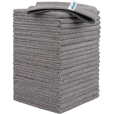 Image of HOMEXCEL Microfiber Cleaning Cloths, 24 Pack Towels for Kitchen, Lint Free, Scratch Highly Absorbent, and Reusable Rags House, Window Glass, Cars, 30CM X30CM, White