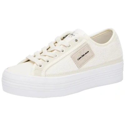 Image of Calvin Klein Jeans Women&#039;s Bold Vulc FLATF Low T ML FAD YW0YW01447 Vulcanized Sneaker, Beige (Creamy White/Bright White), 5 UK