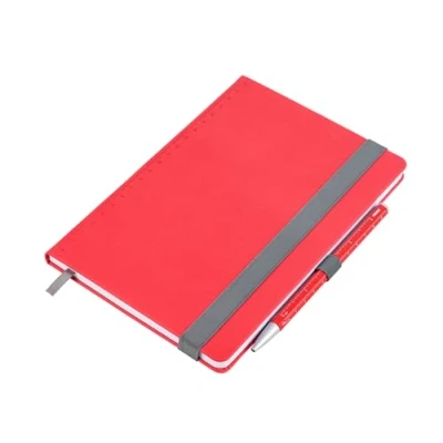 Image of Notepad A5 Writing pad incl. biros SLIMPAD Elastic Band, Pen Loop, Bookmark for Meetings, to dos, Diary FSC Paper Imitation Leather, Metal red TROIKA Original