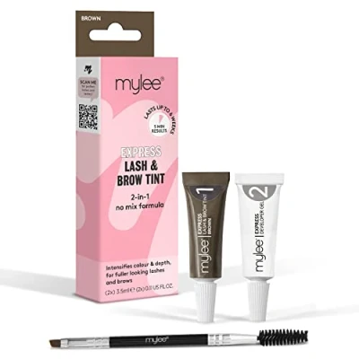Image of Mylee Express Lash &amp; Brow Kit 2 in 1 No Mix Formula, Tint + Developer Gel Double Sided Brush, Professional Eyelash Eyebrow Dye Tinting, Long Lasting, Semi Permanent, Fast Easy (Brown)