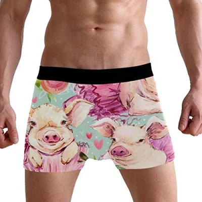 Image of PUXUQU Mens Boxers Shorts Cute Animal Pig Flower Rose Boxer Briefs Underwear for Men Boy