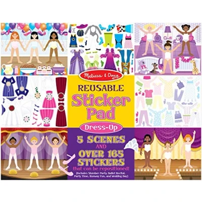 Image of Melissa &amp; Doug Reusable Sticker Pad, Dress Up,165 Stickers, 5 Scenes, Age 3+, Weiß