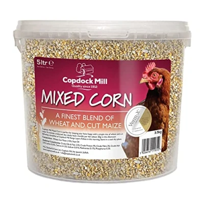 Image of Copdock Mill Mixed Corn Chicken Feed with Verm X 5L Tub Food Made Wheat &amp; Maize Herbal Wormer Suitable for Poultry, Ducks, Geese Bantams