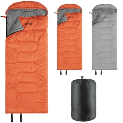 Image of JEMIDI Sleeping Bag for Adults &amp; Kids Waterproof, 4 Season Winter Use to 5C Lightweight, Warm Compact Bags, Ideal Camping 220 x 80, Orange