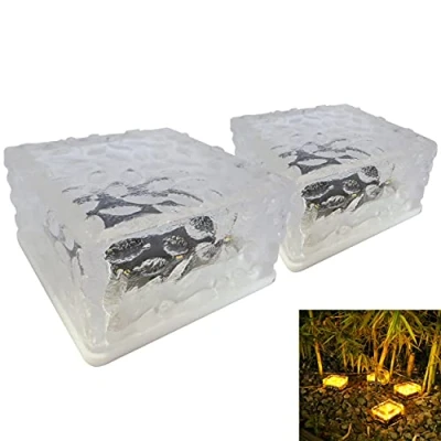 Image of 2 x LED Solar Cubes Warm White with Battery Set of Lanterns Glass Garden Lamp Lantern (2 Cubes)
