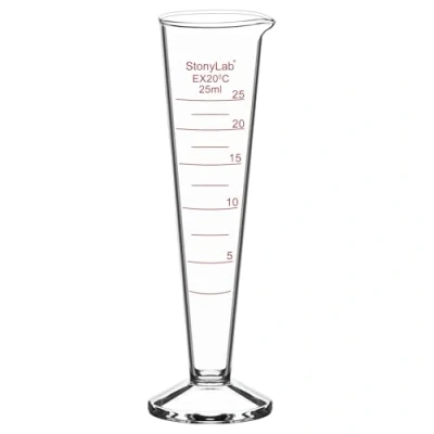 Image of stonylab Graduated Cylinder, 1 Pack Borosilicate Glass Conical Measuring Cylinder Beaker with Wide Mouth and Pour Spout for Precise Measurement, 25 ml