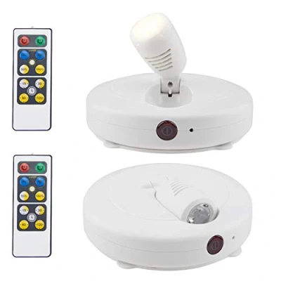 Image of HONWELL LED Spotlights Ceiling Lights Wireless AA Battery Powered Dimmable Display for Picture Cabinet Remote Controlled with Rotatable Head Stick on Anywhere Indoor White