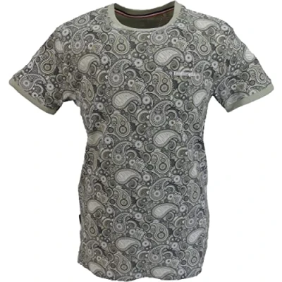 Image of Lambretta Mens Paisley Brand Short Sleeve T Shirt Desert Sage 3XL