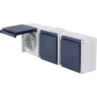 Image of AS Schwabe 3 Way Socket with Cable Entries, IP54, for Outdoor use Grey, 62464