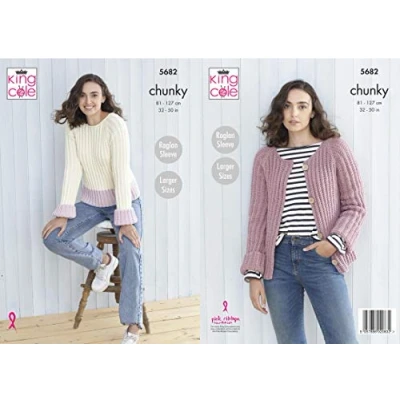 Image of King Cole 5682 Knitting Pattern Womens Sweater and Cardigan in Subtle Drifter Chunky