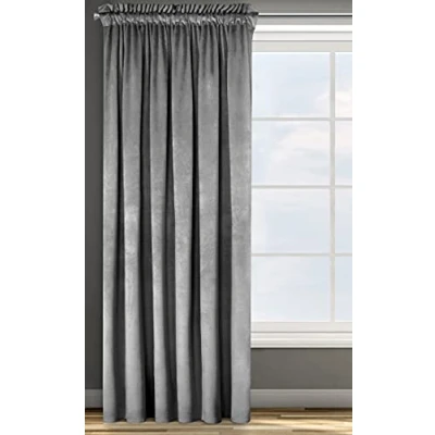 Image of Eurofirany Design91 ROSA Soft Plain Opaque Velvet Curtain with Rufflette Tape For Rail 1 Unit, Fluffy Panel Drape Classic Glamour Elegant Living Room, Bedroom, W53 x L118, Blue