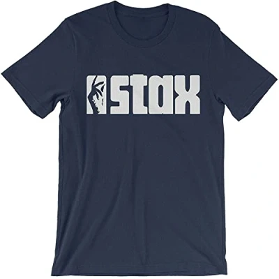 Image of STAX Records Logo Men T Shirt Funk Soul Music Label Tee Size L Navy Blue