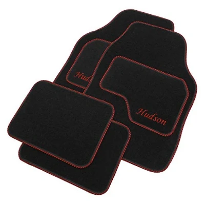 Image of JVL Personalised Universal Black Carpet Car Mat Set with Red Embroidered Front Mats