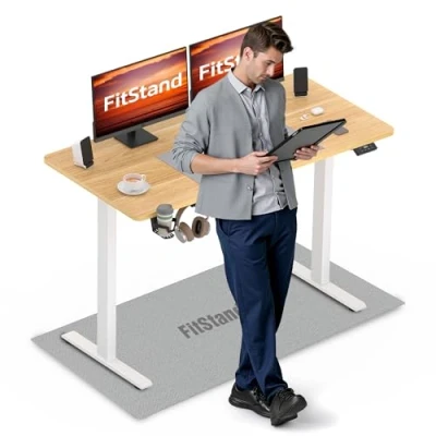 Image of FitStand 110x60cm Electric Standing Desk ONE PIECE Desktop Sit Stand Height Adjustable Computer PC With Hooks And Memory Smart Pannel Suitable For Office Home Maple