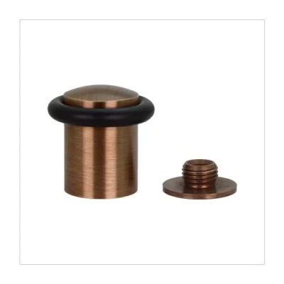 Image of Door Stop 24 x 35 mm Threaded Base Brass Finish Antique Leather Includes Screw + Mounting Plug EVI Herrajes Mod. I 10824X35