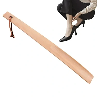 Image of rurufuy shoe Horns,Wooden Horn Beech Long Handle horns with Leather Strap