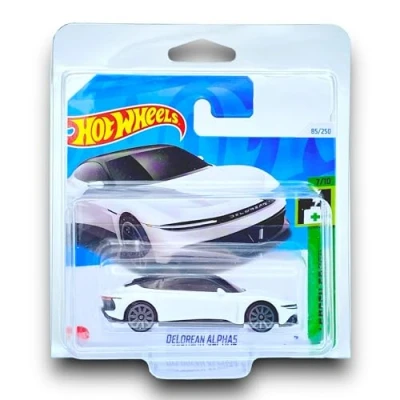 Image of Hot Wheels DeLorean Alpha5 (White &amp; Black) 7/10 HW Green Speed 2024 85/250 (Short Card) COMES IN A GENUINE KLAS CAR KEEPER PROTECTOR CASE HTB84