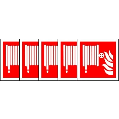 Image of ISO Safety Label Sign International Fire Hose Reel Symbol Self Adhesive Sticker 200mm x (Pack of 5 Stickers)