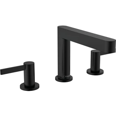 Image of hansgrohe Finoris 3 hole basin mixer 110 with push open waste set, matt black, 76033670
