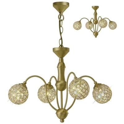 Image of Apollo Ceiling Pendant / Semi Flush 4 Light Satin Brass, Crystal