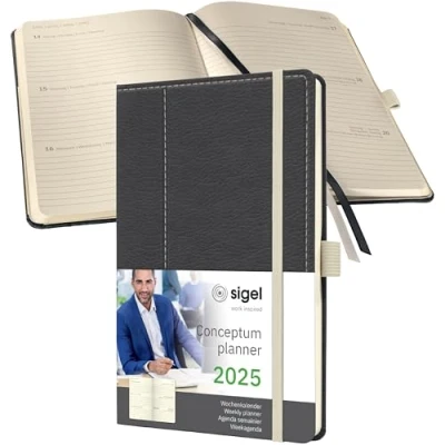 Image of SIGEL C2557 Conceptum Weekly Planner 2025, Design Grey White, 13,5 x 20,3 cm, hardcover, 192 Pages, Grey, White