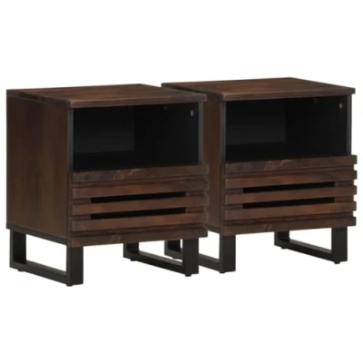 Image of vidaXL Bedside Cabinets 2 pcs 40x33x46 cm Solid Mango Wood Nightstands with Drawer/Brown Industrial Tables Storage Compartment
