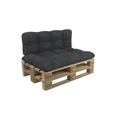 Image of POKAR Euro Pallet Quilted Pillow Set of 2: Seat Cushion 120 x 60cm + Back 60cm, Garden Pillows Sofa, Patio, Without Pallets, Anthracite