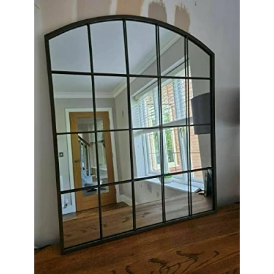 Image of Large Rectangle Arch Window Mirror Durable Metal Frame indoor outdoor Wall Mounted Style Home 76x90cm (BLACK)