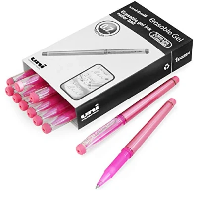 Image of uni ball TSI UF 222 07 Erasable Gel Ink Rollerball Pen 0.7mm Nib Pink Pack of 12