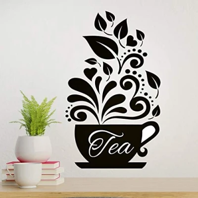Image of Tea Cup Wall Sticker Kitchen Art Vinyl Decal Coffee Stickers Home Quotes Living Room Mural Decorations Pub Decals Removable Decor Restaurant transfers Cafe Quote Walls Stencils Kitchens Pictures