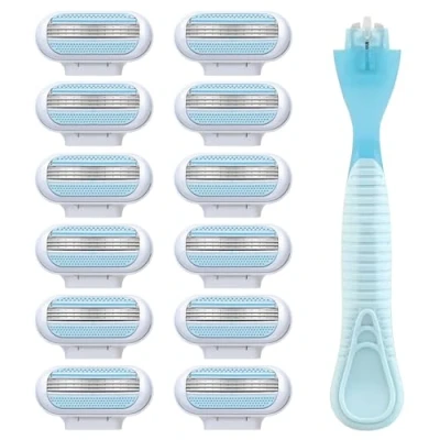 Image of 12 Pcs Women&#039;S Razor Blades Refills, Compatible with Gillette Venus Smooth Razor, 3 Layer Blade Washable Easy to Replace Deliver an Extra Shave that Lasts