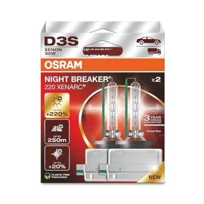 Image of OSRAM XENARC NIGHT BREAKER 220, D3S, +220% more brightness, xenon headlight lamp, 66340XN2 2HB, 2 lamps
