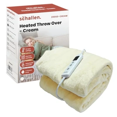 Image of Schallen 120x160cm Soft Heated Warm Throw Over Blanket with Timer and 10 Heat Settings (cream)