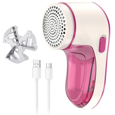 Image of Fabric Shaver,Rechargeable Lint Remover Sweater Defuzzer,Bobble for Clothes,Cleaning Brush &amp; Protector,Electric Shaver with Powerful Motor,Debobbler Clothes Blades (red)