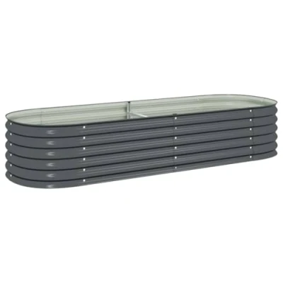 Image of vidaXL Galvanised Steel Raised Garden Bed Large Capacity Weather Resistant Planter for Outdoor Use Grey, Dimensions 240x80x44 cm