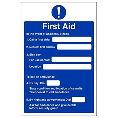 Image of VSafety First Aid Action Sign Portrait 200mm x 300mm 2mm Rigid Plastic
