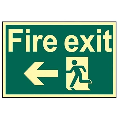 Image of Scan Fire Exit Running Man Arrow Left Photoluminescent 300 x 200mm SCA1583