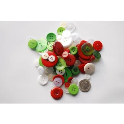 Image of celloexpress Pack of 25g CHRISTMAS COLOURS Mixed Sizes Various Green, Red and White Buttons for Sewing Crafting
