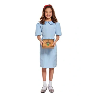 Image of HENBRANDT Children’s Magical Book Girl Costume Blue Dress with Red Ribbon Hairband Kids School Day Halloween Fancy Outfit Size Small Ages 4 6 for Girls