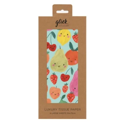 Image of Glick Four Sheets of Fruit Cocktail Tissue Paper, Each Sheet 750mm x 500mm Paper Multi Coloured for Gift Wrapping, Birthday Arts &amp; Crafts