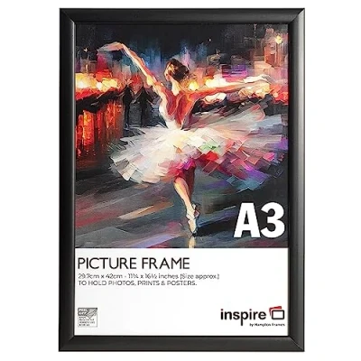 Image of Hampton Frames BLACKWOOD Pine Poster Certificate Photo Frame Acrylic (Non Glass) Black A3 30x42cm BLW3042BBLKX
