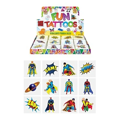 Image of The Home Fusion Company Children&#039;s Temporary Super Hero Tattoos Party Bag Filler Pinata Favours