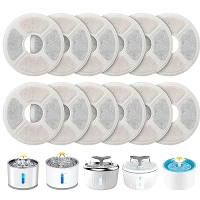 Image of PewinGo 12 PACK Cat Water Fountain Filters, for 2 2.5L Fountain, Triple Action with Urinary System Protective Resin, Acticated Carbon