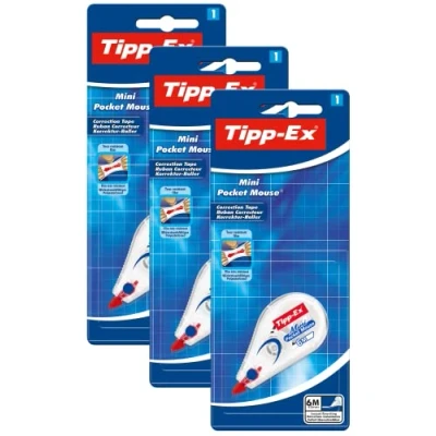 Image of TIP p Ex Mini Pocket Mouse Correction Tape 6 m x 5 mm, Ideal for Home Office, School or Office Pack of 3