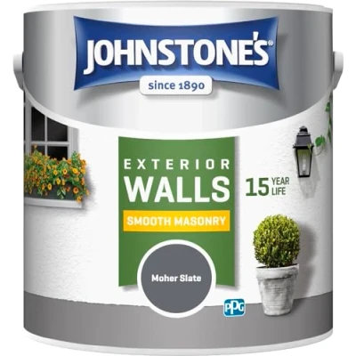 Image of Johnstone&#039;s, Exterior Smooth Masonry Paint, Moher Slate, Up to 15 Years Protection, Weather &amp; Dirt Resistant, 30m² Coverage Per Tin, Dry in 1 2 Hours, 2.5L