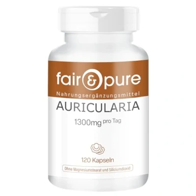Image of Fair &amp; Pure® Auricularia 650mg (Auricularia Auricula Judae), Pure Substance Without additives, Mushroom Powder, Vegan,120 Capsules