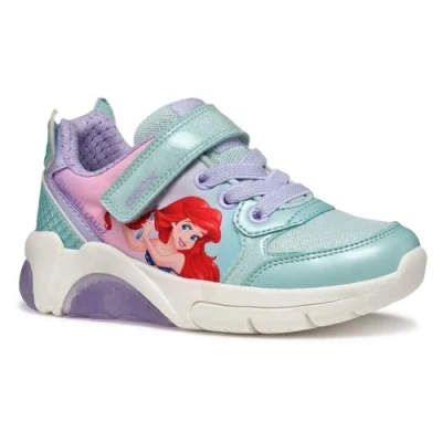 Image of Geox Light UP Disney Ariel Mermaid Fadinlight GIRL Trainers for kids, Size: 1.5, Watersea/lilac Textile