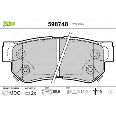 Image of 5830226A00, 5830226A30 Brake pad set VALEO 598748 Rear Axle incl. wear warning contact with anti squeak plate HYUNDAI: Santa Fe 2, Getz, I