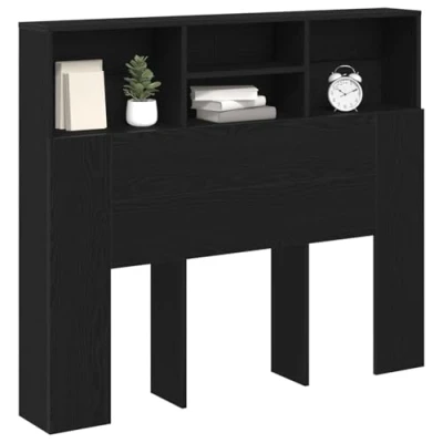 Image of vidaXL Headboard Cabinet Black Oak Engineered Wood Contemporary, Rectangular Shelved Bedroom Furniture 120 x 19 103.5 cm